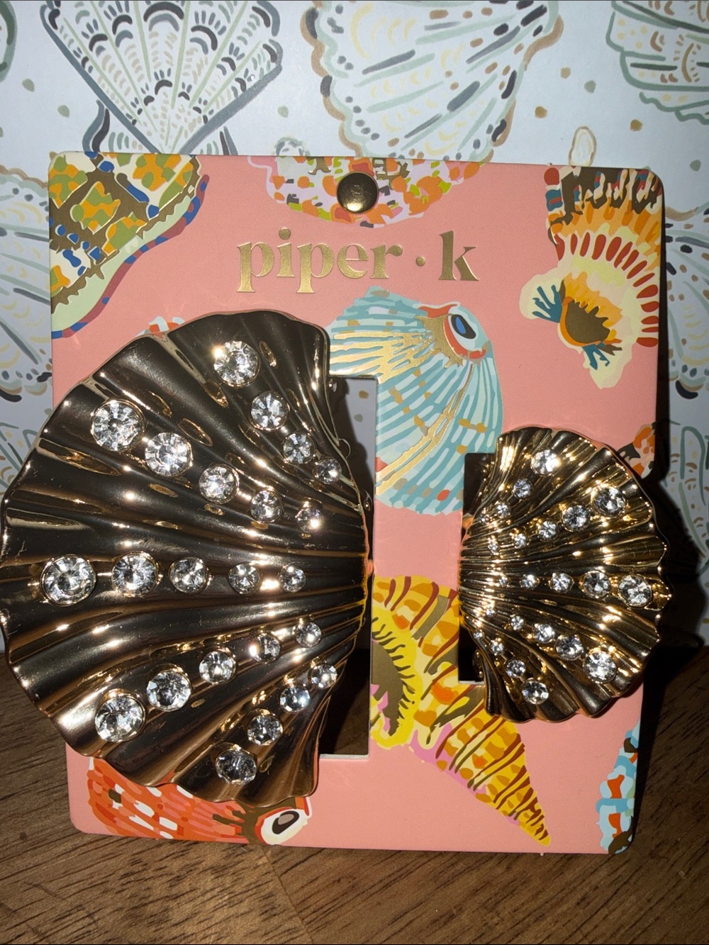 Piper K Gold Crystal Shell hair clips